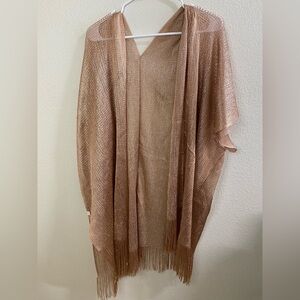 Elegant Peachy Orange Metallic‎ Shawl with Fringe